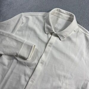 Under 5'10 Mens Medium White Long Sleeve Jersey Knit Button Down Shirt Stretch